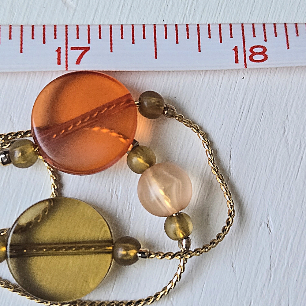 VTG Multi-Strand Goldtone Chain Necklace w Orange/Earth Tone Translucent Beads - Picture 4 of 4